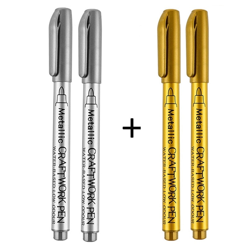 Metallic Waterproof Permanent Marker Pens Gold Silver Color