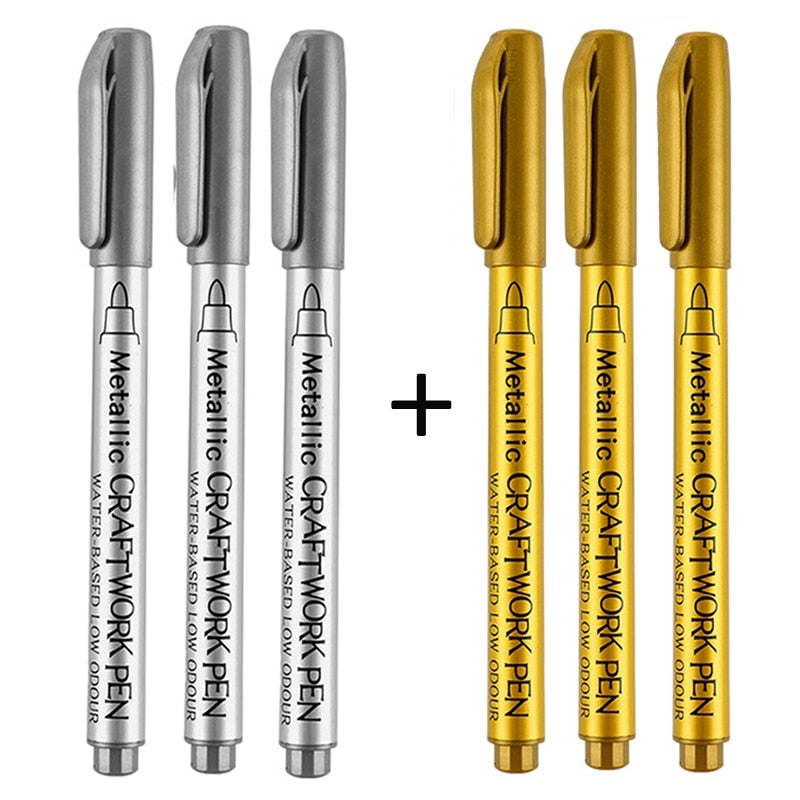 Metallic Waterproof Permanent Marker Pens Gold Silver Color