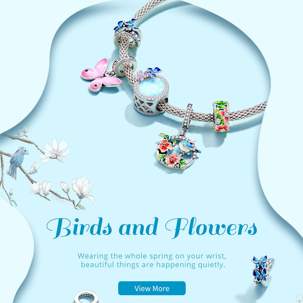 Bamoer Bracelet Sterling Silver Birds/Flower Charms (style option)