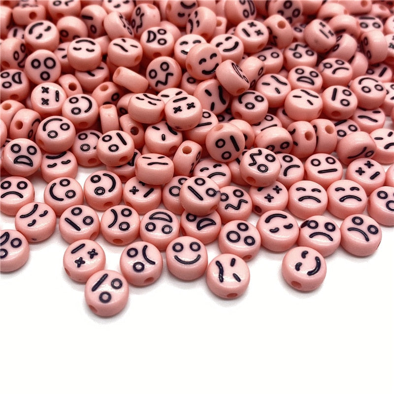 Acrylic Smiley Face Beads (color options, 100/set)