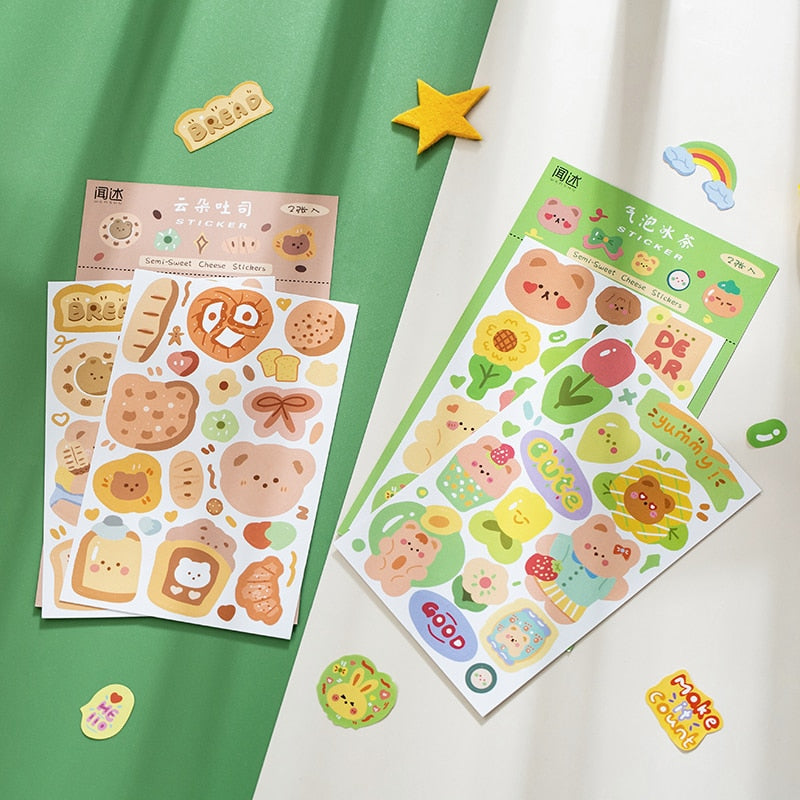 Cute Cartoon Sticker (2 sheets/box, color/style options)