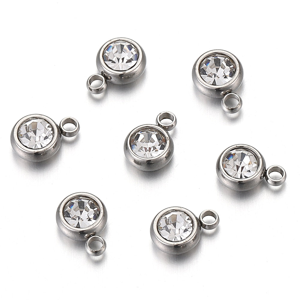 Stainless Steel Rhinestone Beads (color option, 20/pack)