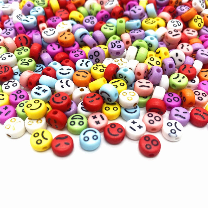 Acrylic Smiley Face Beads (color options, 100/set)