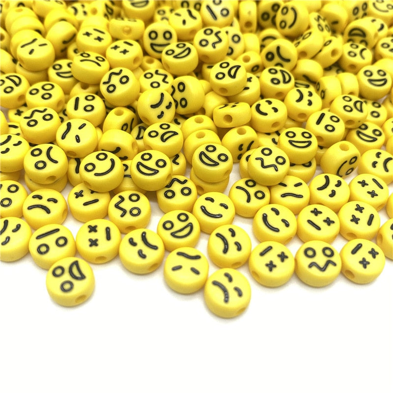 Acrylic Smiley Face Beads (color options, 100/set)