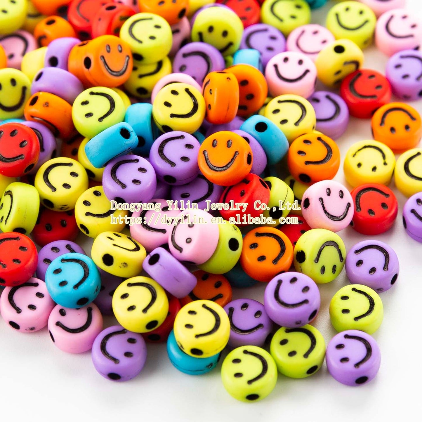 Acrylic Smiley Face Beads (color options, 100/set)