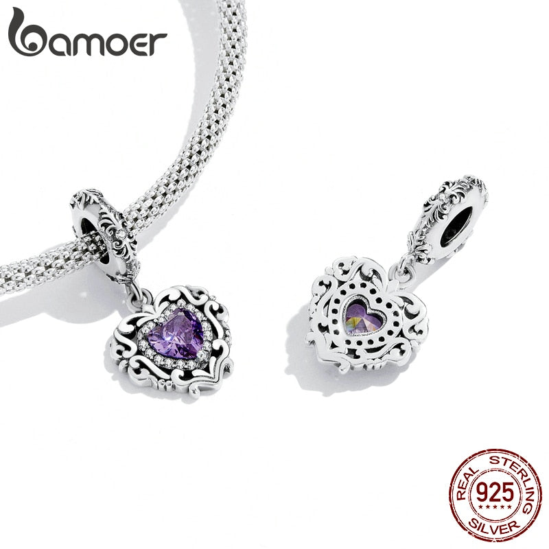 Bamoer Bracelet Sterling Silver Purple Shining Stone Collection Charms