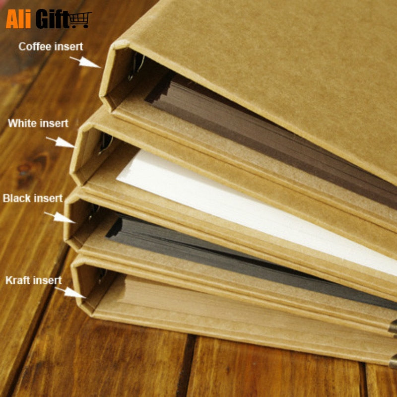 Blank Cover Loose-Leaf Scrapbook White, Black, or Coffee Colored Paper